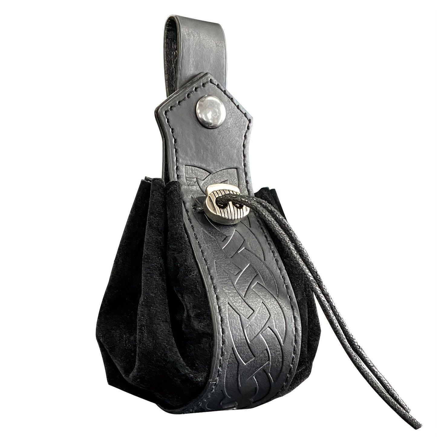Unisex Retro Faux Leather Belt Pouch - Vintage Drawstring Closure, Faux Suede Lining - Party & Halloween Accessories | Foldable Design | Fixed Shoulder Strap