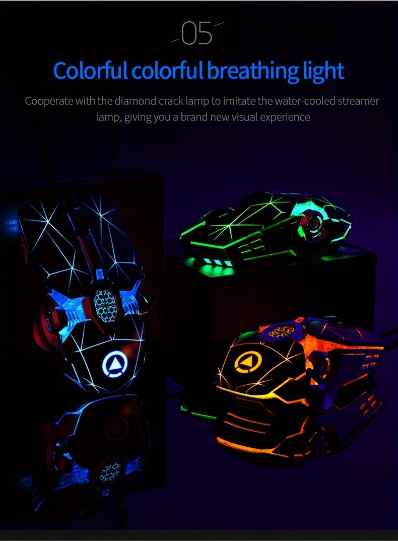 Silvery Carved Wired Mouse for E-Sports Gaming, Silent and Sound Chicken-Eating Mouse Macro for Desktops and Laptops
