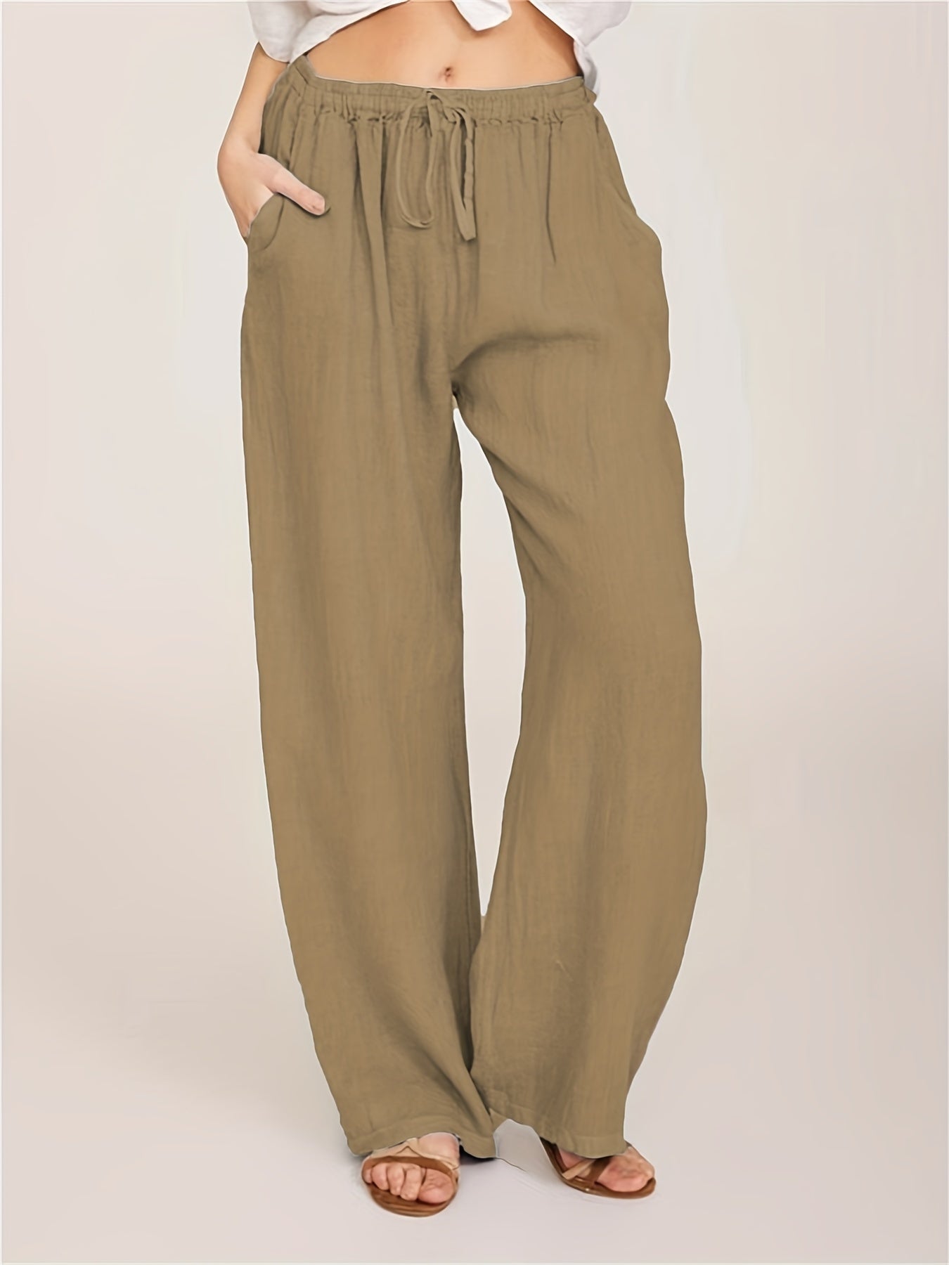 Drawstring Wide Leg Pants, Solid Loose Palazzo Pants, Casual Every Day Pants, Women's Clothing