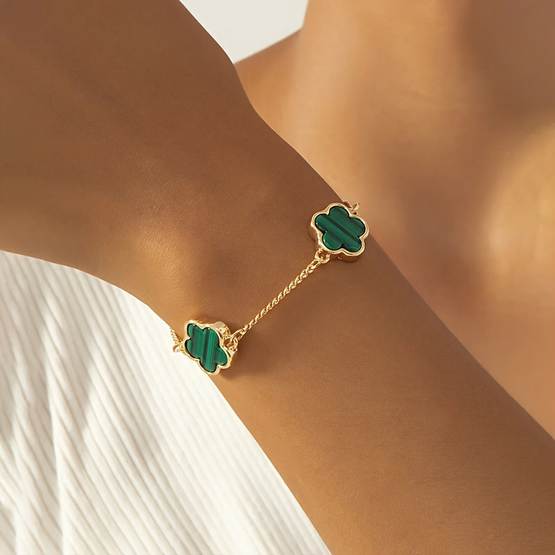 1pc Five Leaf Flower Thin Chain Bracelet Adjustable Hand Chain For Women