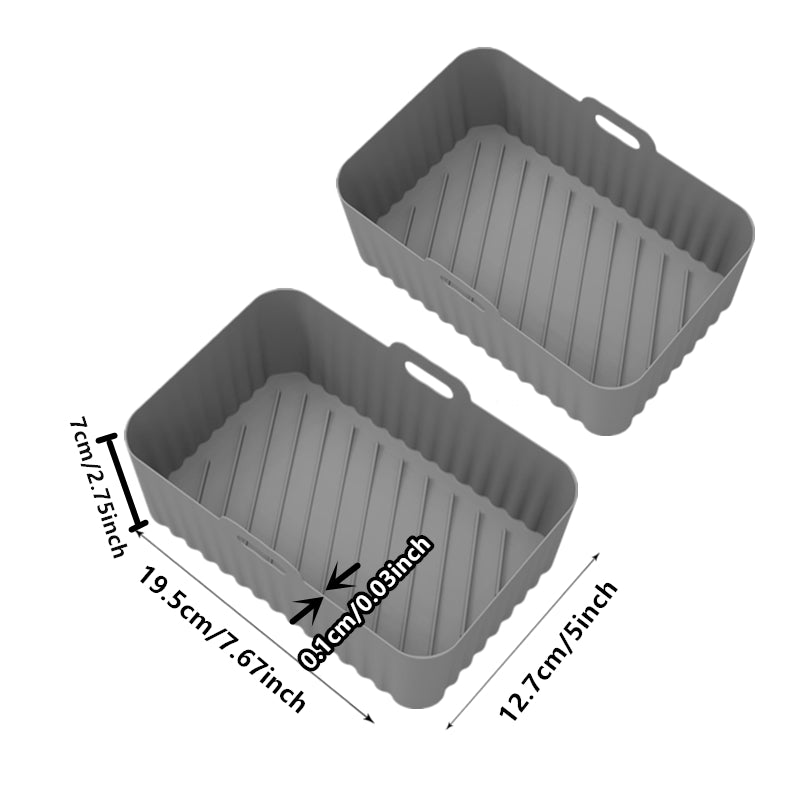 1/2pcs Square Air Fryer Silicone Pots - Reusable Non-Stick Baking Trays with Handles, High-Temp Resistant Oven & Air Fryer Liners, 19.48x12.7x6.99 cm, Easy Clean (Black/Red/Blue/Grey), Air Fryer Silicone Liners