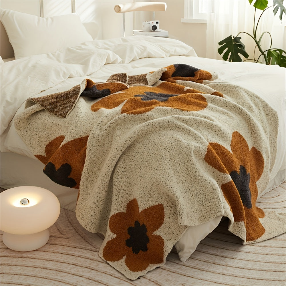1pc Cozy Nordic Flower Pattern Knitted Throw Blanket - Soft, Warm, Air-Conditioning Friendly, and Versatile for Couch, Bed, Sofa - Perfect for Indoor and Outdoor Use