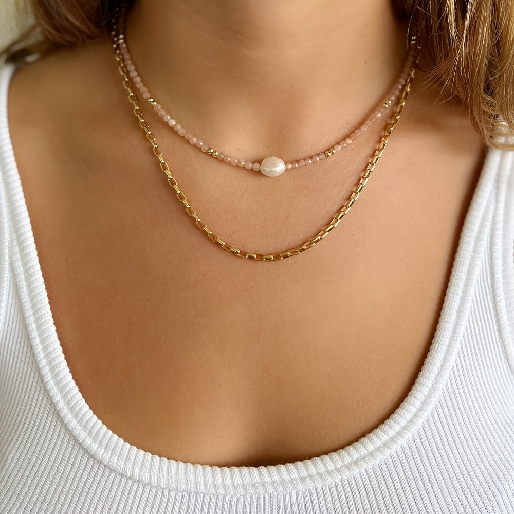 Natural Freshwater Pearl Beaded Necklace Boho Style Adjustable Neck Chain Everyday Jewelry Gift