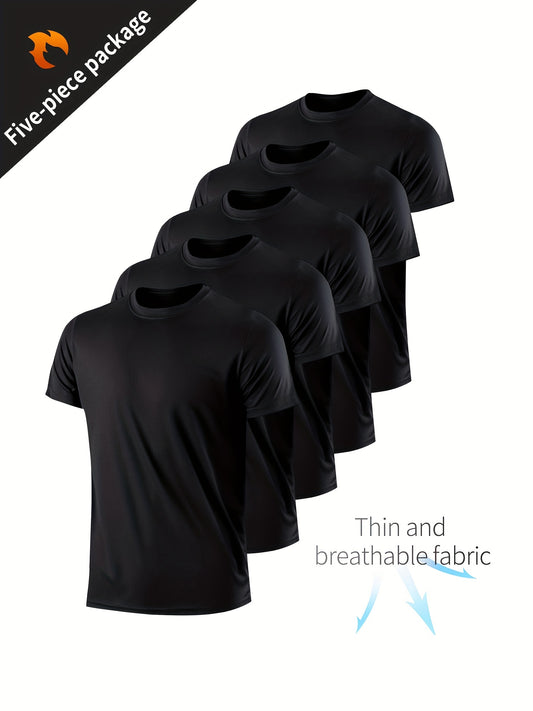 Xinso Prince Men'S 5pcs Black & White Quick-Dry Athletic Tank Tops - Slim Fit, Breathable Short Sleeve Shirts for Running, Gym, Basketball & More - Moisture Wicking, Lightweight & Stylis
