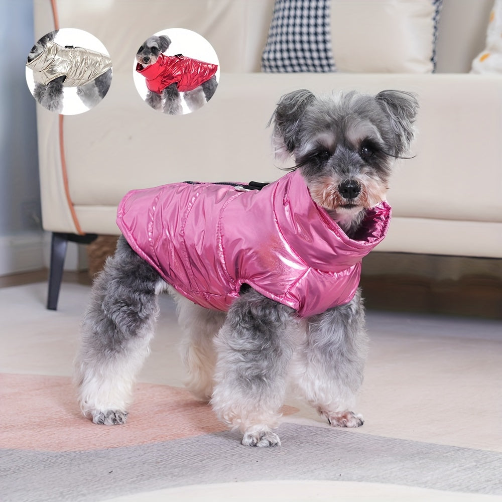 Reflective Waterproof Dog Jacket, Zippered Pet Coat with Belt Loops, 100% Polyester Woven Snow Suit for Small, Mini & Toy Breeds, Random Color