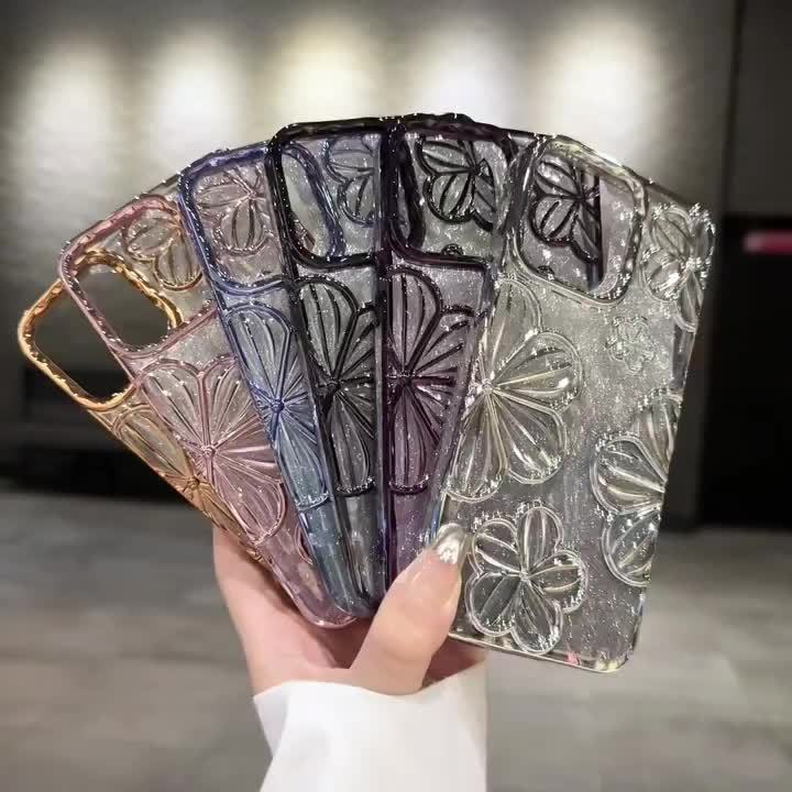 Flash Powder Electroplating Retro Hollow Three-dimensional Oil Painting Flower Anti TPU Dopamine Suitable For IPhone11/13/14proMax