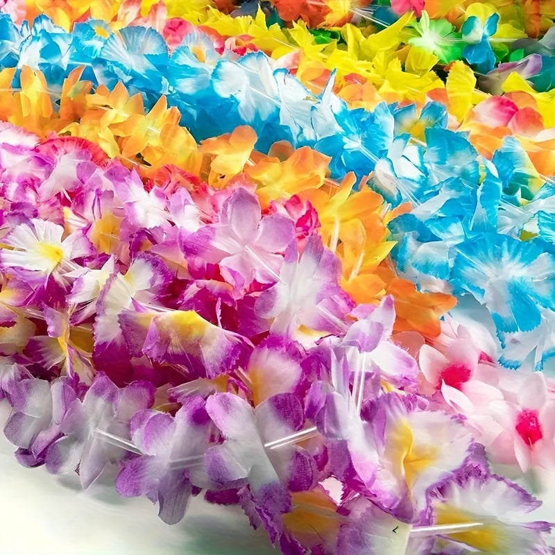 50pcs Hawaiian Flower Lei Necklaces - Polyester Tropical Luau Party Favors for Weddings, Birthdays, Graduations, Bridal Showers - Versatile Carnival Theme Decorations for Christmas, Halloween, Summer - No Feathers, Electricit