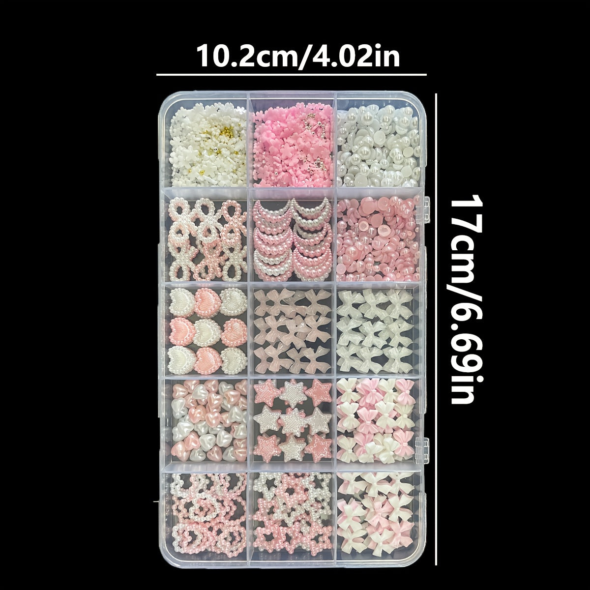 [Cute Nail Jewels] 3D Cute Nail Jewels Set 3 - White&Pink Nail Bows + Assorted Pearl Heart Star Moon Bowknot + 3D Flower Charms and Nail Pearls