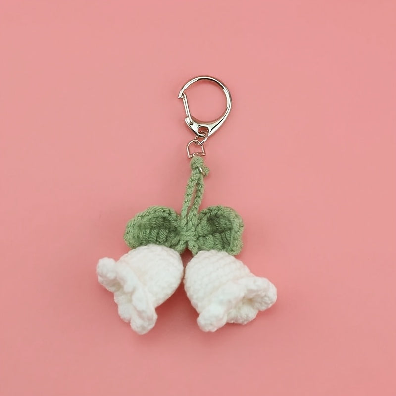 1pc Charming Crochet Lily Flower Wind Chime Keychain, Cute Yarn Bag Accessory for Women