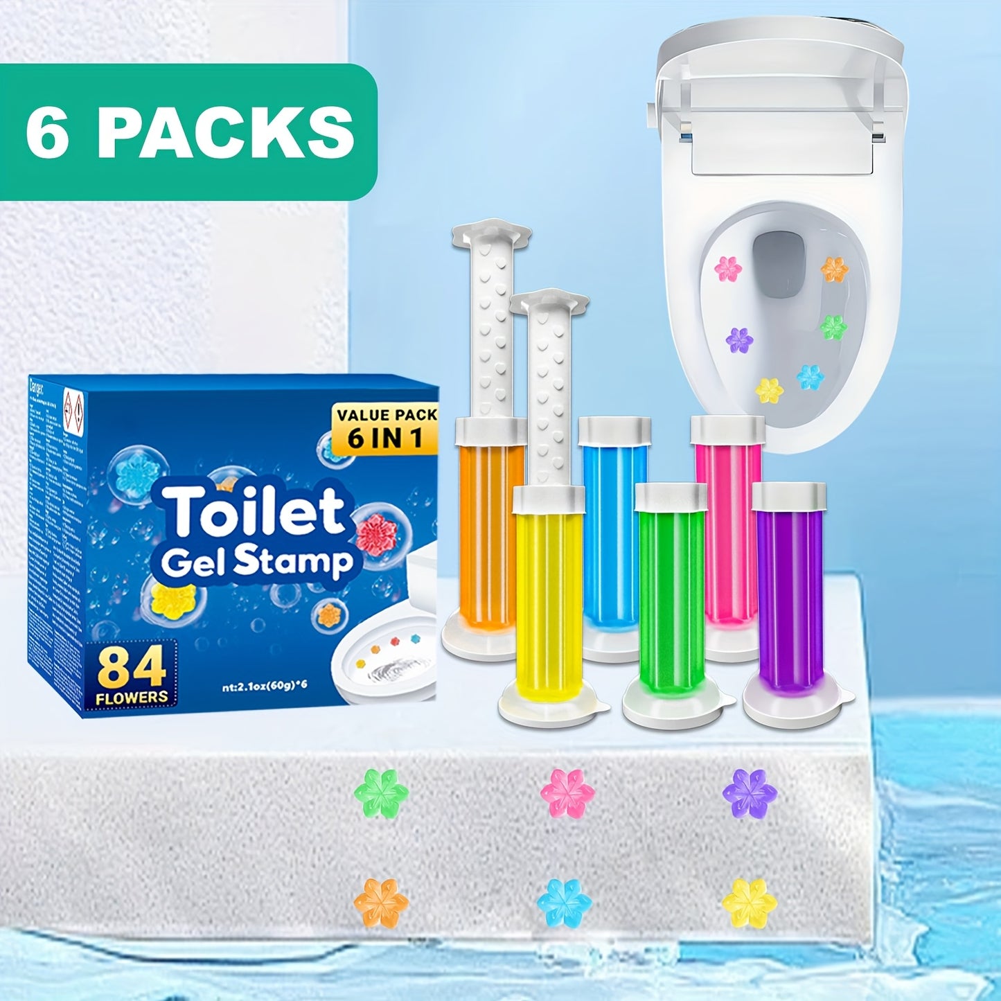 Flower Toilet Gel Stamp | 6 Packs Toilet Scent Fresheners | Toilet Fresheners Gel Toilet6 PacksToilet Gel Stamp