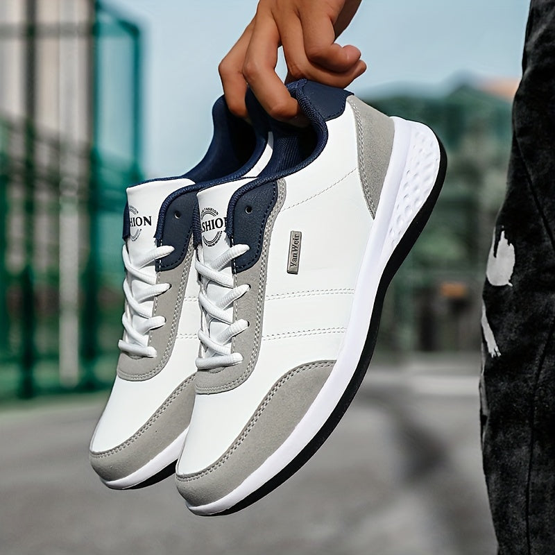 VanWeir Lightweight Men'S Shoes | Navy Blue/White, Lace-up sneakers with MD/TPR Sole, Breathable Fabric Lining for Outdoor, Hiking & Casual Wear