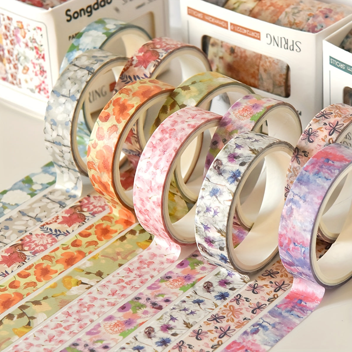 5 Rolls of Washi Tape Flower Series Tear-Off Traceless Decorative Sticker Tape Suitable for Diaries, Photo Albums, Schedules and Party Decorations