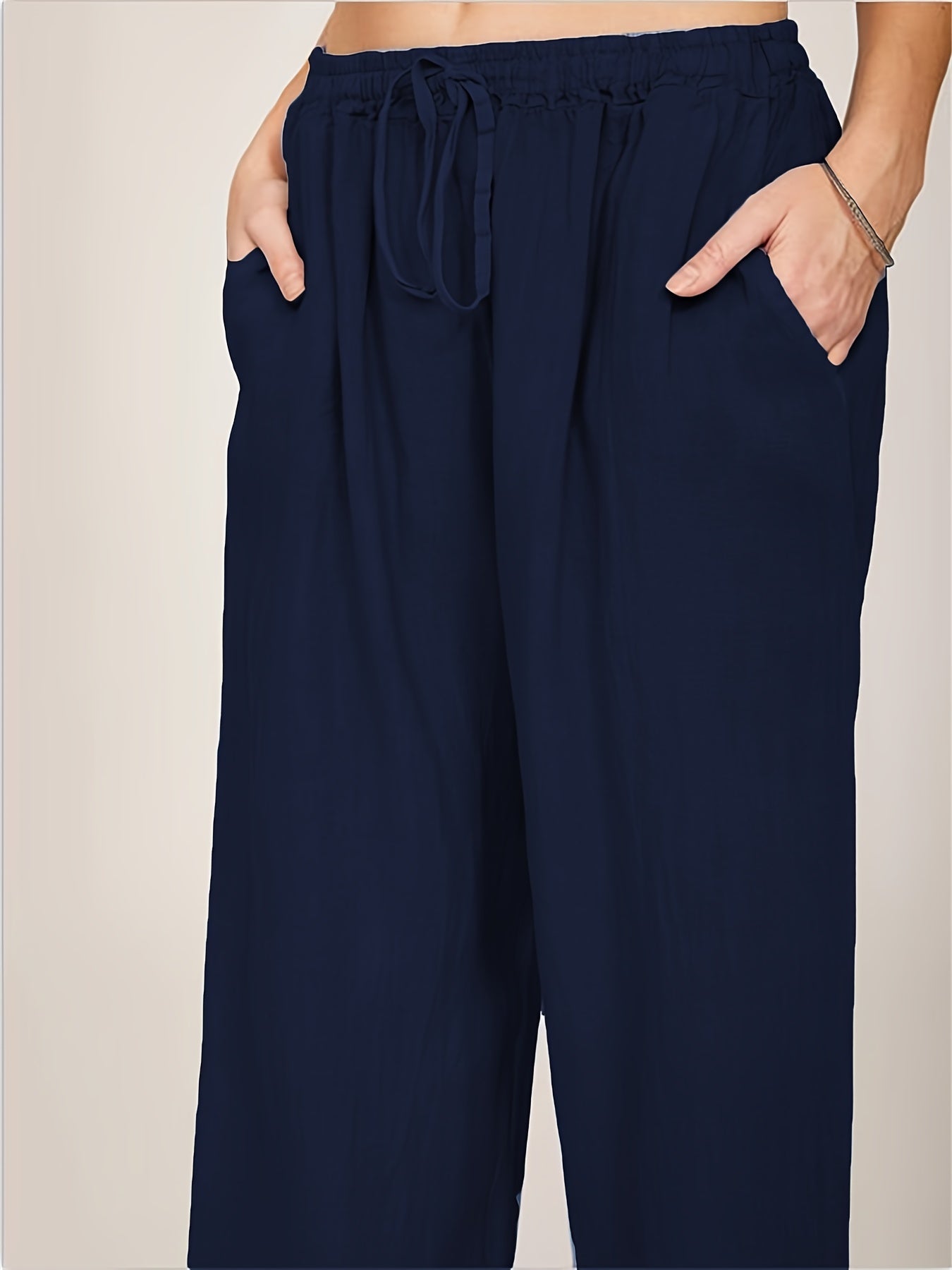 Drawstring Wide Leg Pants, Solid Loose Palazzo Pants, Casual Every Day Pants, Women's Clothing