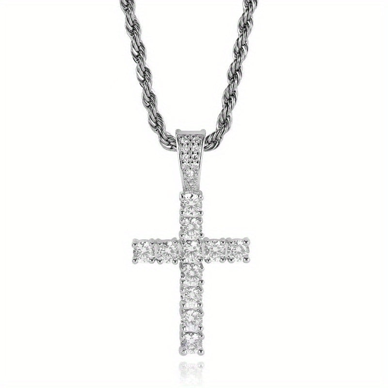 Hip Hop Cross Copper With 4mm Zirconia 14K Golden Plated Pendant Necklace