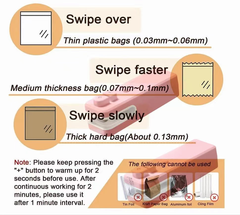 Food Bag Sealer, 2 IN 1 Portable Handheld Heat Seal And Cutter, Mini Food Sealers For Storage
