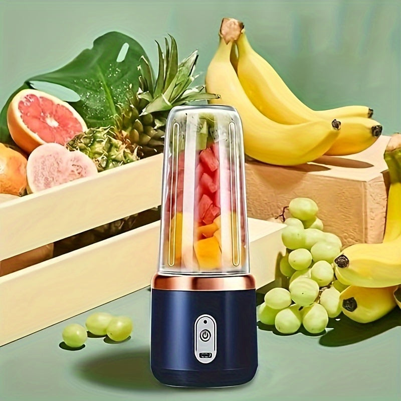 1pc Portable Blender, 400ML USB Rechargeable Mini Smoothie Maker with 6 Blades, Detachable Round Food Grade ABS Cup, Push Button Control, 1500mAh Lithium Battery, for Fruit Juice, Shakes, Baby Food - Travel Lid Included