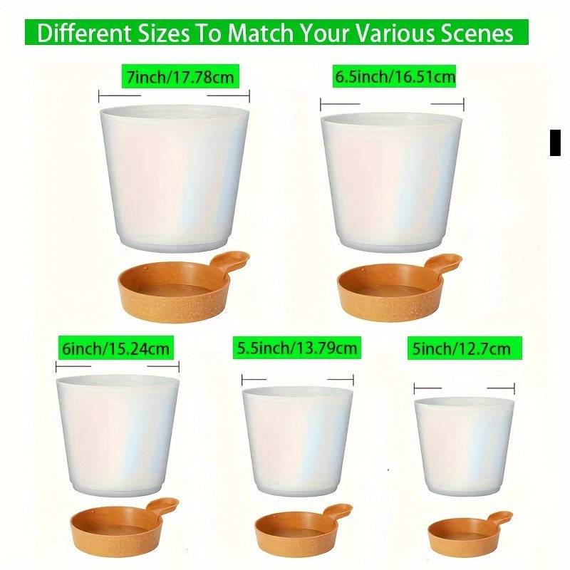 5pcs Plant Pots 7/6.5/6/5.5/5 Inch Self Watering Planters With Drainage Hole, Plastic Flower Pots, Nursery Planting Pot For All House Plants, Succulents, Snake Plant, African Violet, Flowers