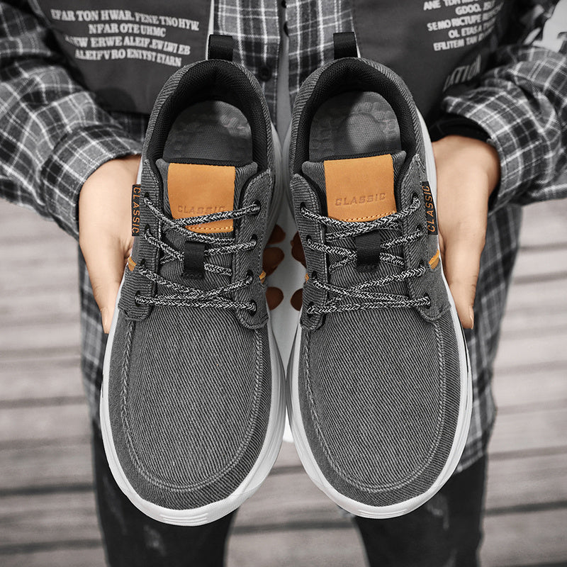 Plus Size Wide Fit Men's Lace-Up Loafers, Men's Canvas Lightweight Comfortable Walking Shoes