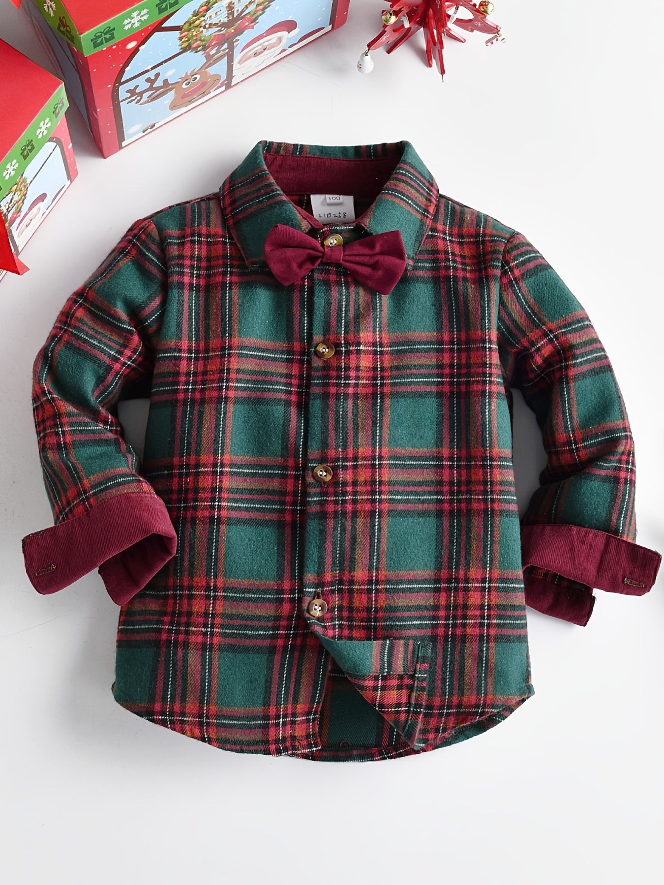 Boy's Fashion 2pcs Co Ord Set, Comfy Long Sleeve Lapel Collar Button Shirt With Plaid Pattern & Suspender Trousers, Christmas Festive Style Suit, Ideal For Christmas Party, Autumn/Winter Daily & Outdoor Wear