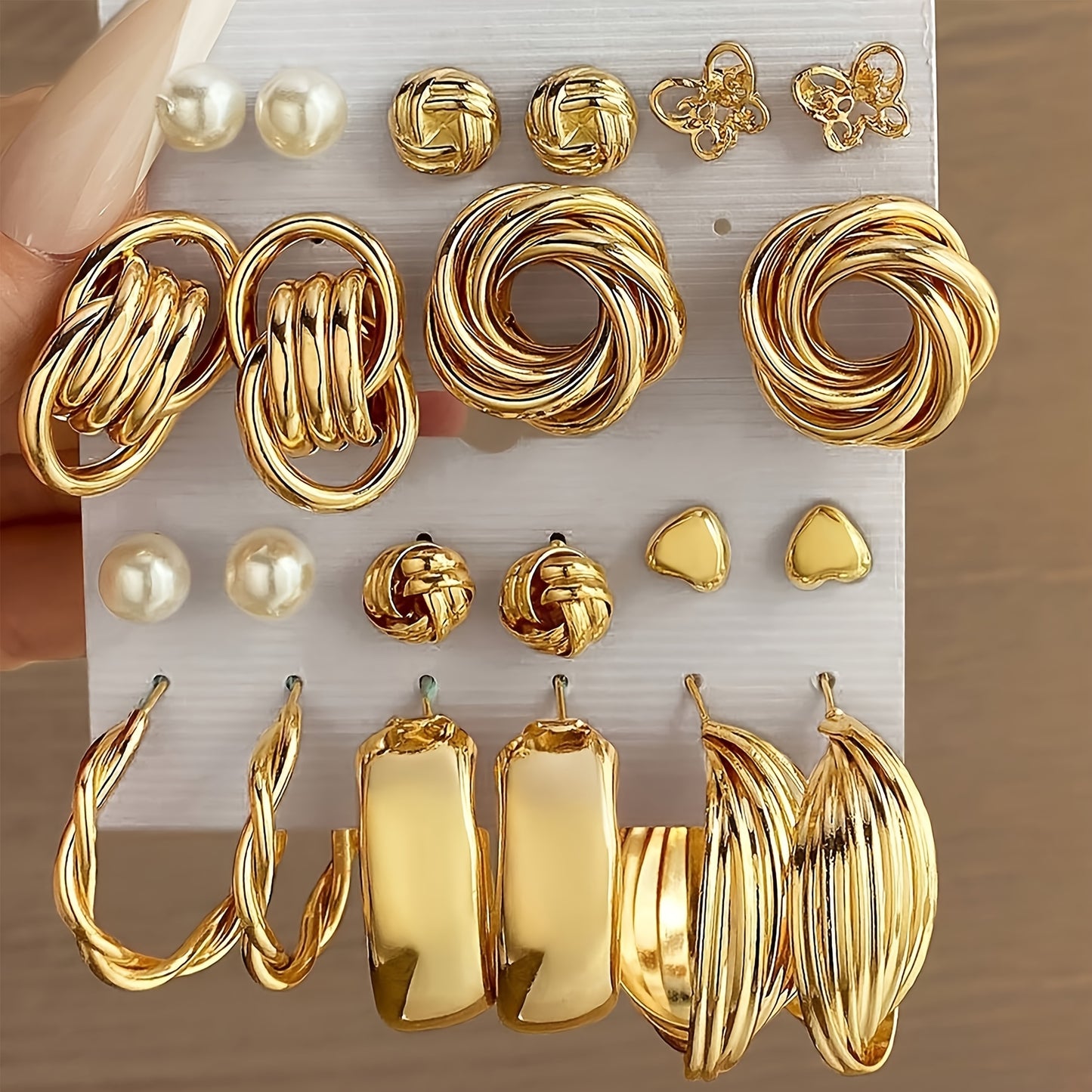 11 pairs of luxury palace style fashion earrings in different styles, including heart, butterfly, flower, twisted, geometric, imitation pearl earrings, suitable for Women's parties, dates, vacations, minimalist style jewelry