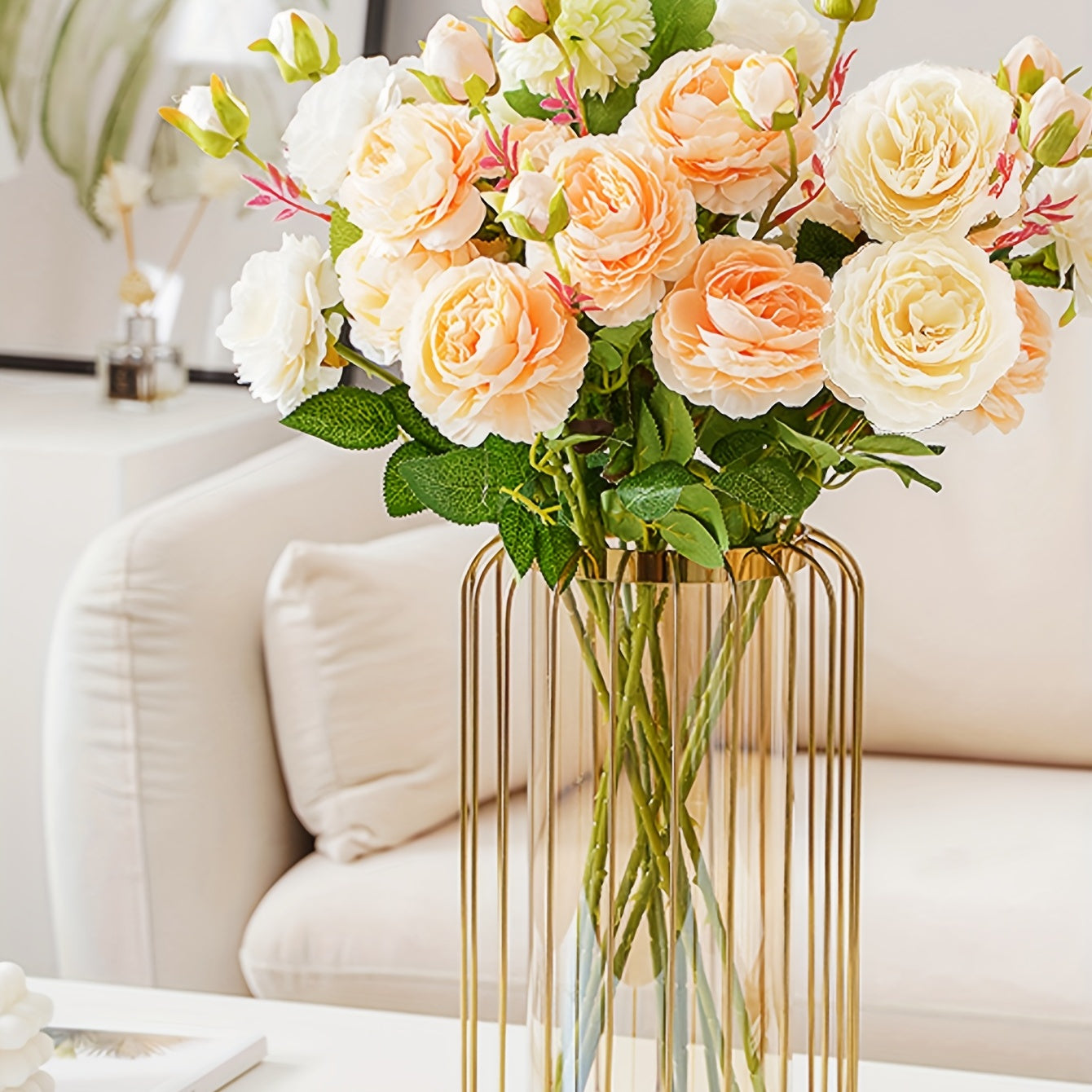 Creative Light Luxury Metal Glass Vase Dining Table Iron Art Vase Decoration Home Living Room Dry Flower Arrangement Ornaments