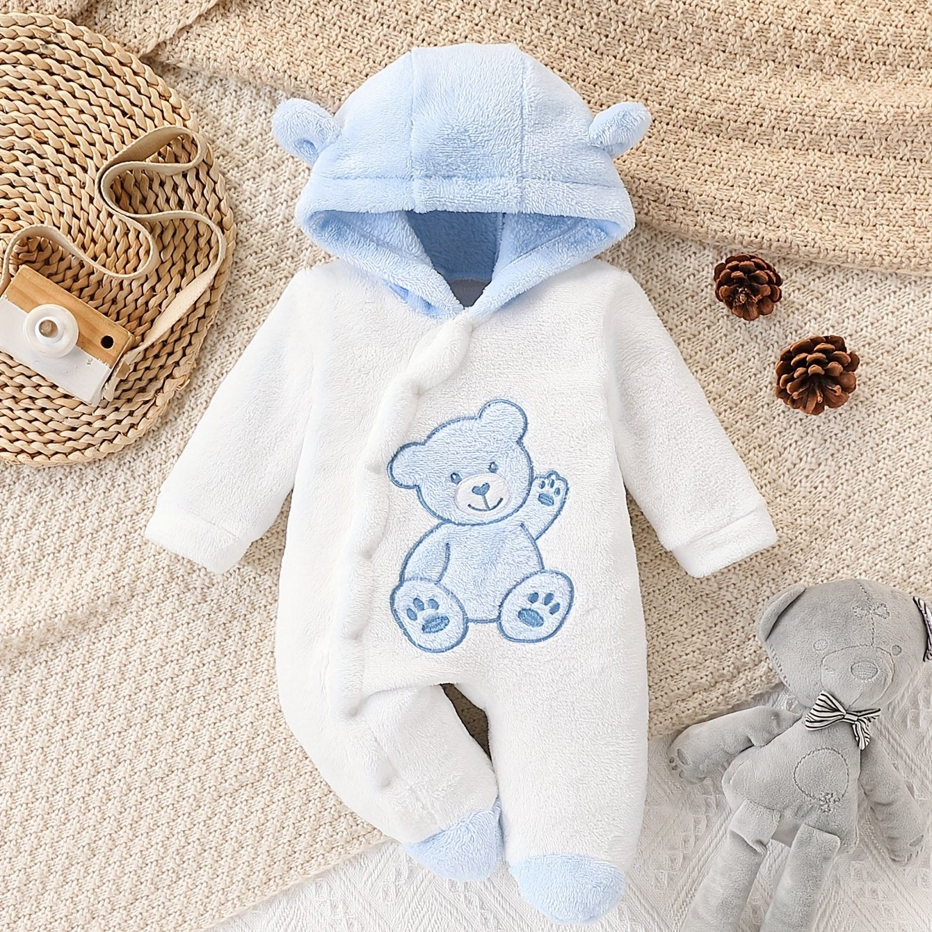 Baby Footed Onesie, Newborn Infant Footed Romper, Winter Thickened Plush Warm Base Layer, Perfect for Outdoor