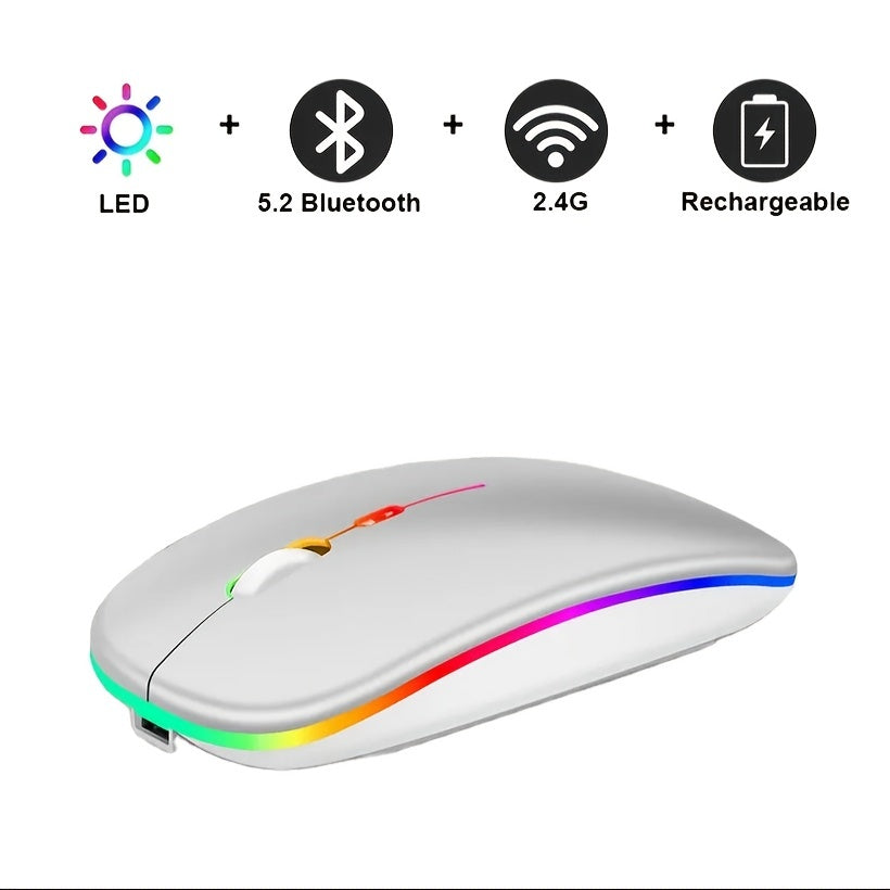 Rechargeable 2.4G Wireless Silent Office Mouse For PC Computer/laptop Windows/ios System With LED Color Light And BT5.2 Wireless Mouse.