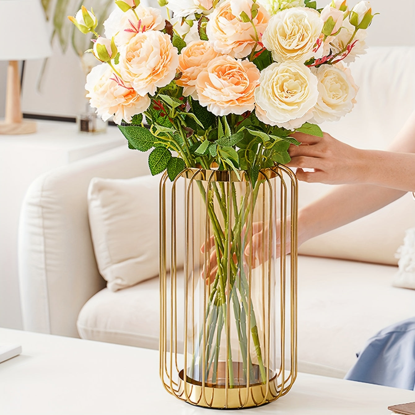 Creative Light Luxury Metal Glass Vase Dining Table Iron Art Vase Decoration Home Living Room Dry Flower Arrangement Ornaments