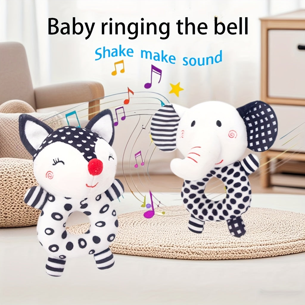 [Gift Ready, Baby Rattle] Black and White Baby Rattle Toy | Soft Texture, Polyester Fiber, Colorful Yarn Ball, Hand Grip Stick, Perfect Gift for Youngsters