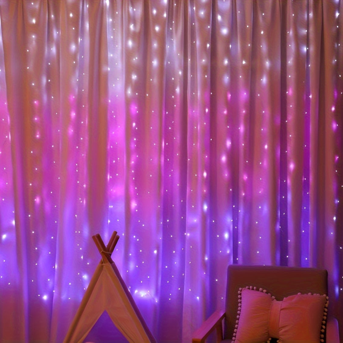 1pc, 200 LED Curtain Lights 199.95cm, Hanging Window Lights, Fairy Lights, Bedroom Decor, Indoor Decor, Christmas Holiday Party Supplies, Party Decor, Festival Decor Not Include Batteries, Halloween
