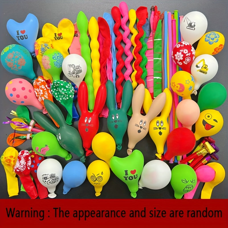 49pcs Mixed Color Balloon Set, Cartoon Animal Balloons Set, Premium Long Balloons, I LOVE YOU Heart Shaped Balloon, Flower Pattern Colorful Balloons, for Birthday, Party, Christmas, Halloween, Easter