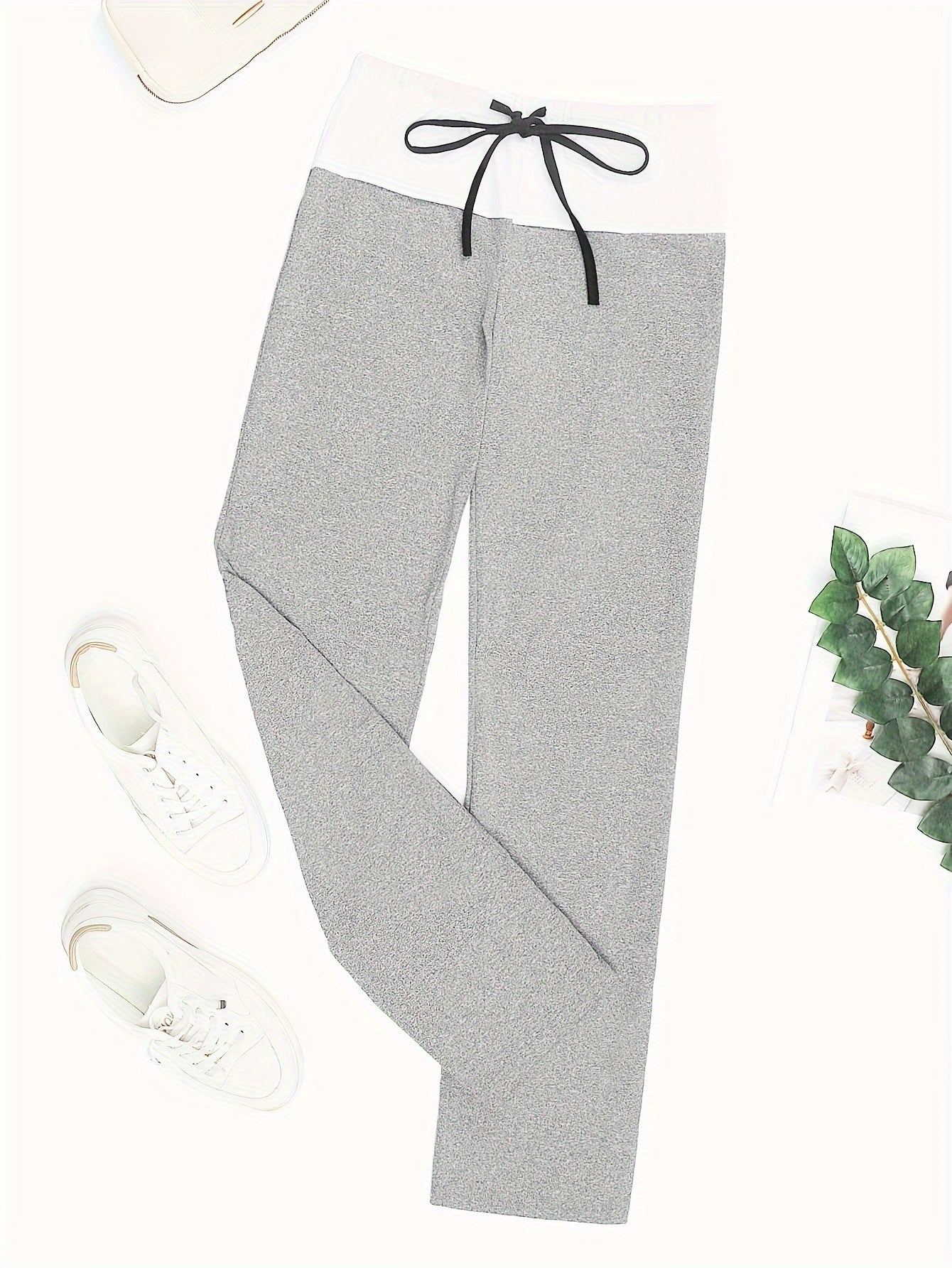 Wide Leg Elastic Yoga Pants, Loose Casual Drawstring Pants, Women's Clothing