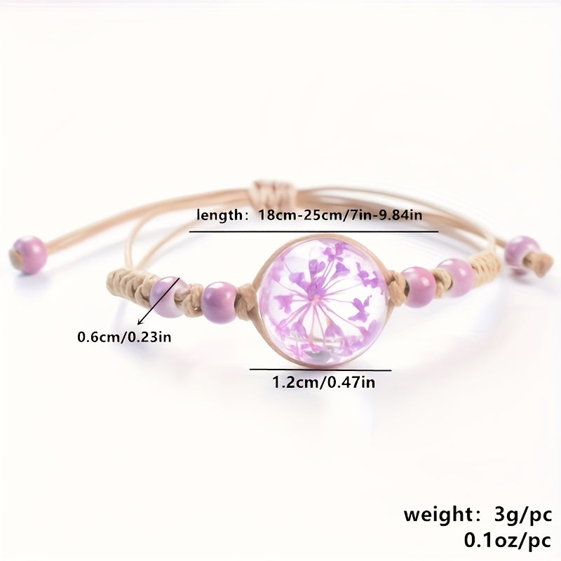 1pc Cute Full Star Dry Eternal Flower Decor Handmade Adjustable Bracelet, Exquisite Holiday Birthday Gift For Besties