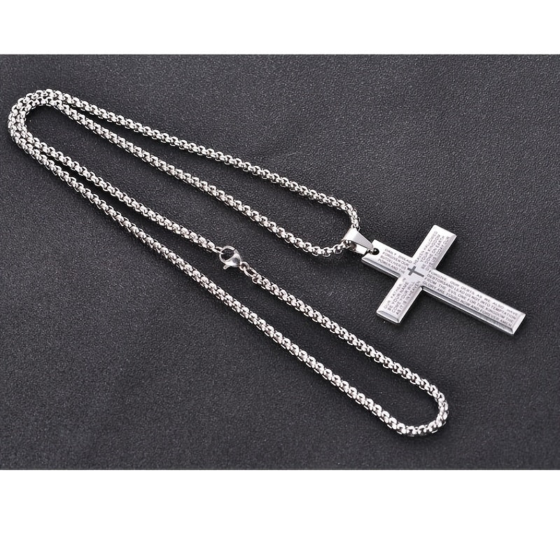 1pc European and American trendy new religious engraved cross necklace, and versatile for men and women, cross pendant necklace