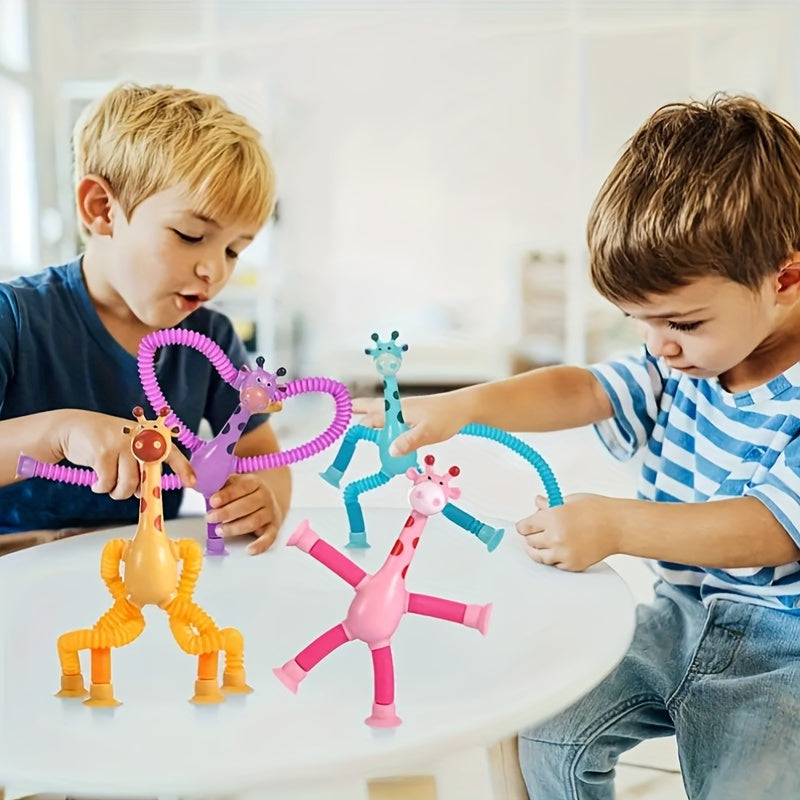4pcs Giraffe Stretching Toy Suction Cup Variety Shape Stretching Tube Decompression Novelty Educational Children's Toys halloween christmas gift