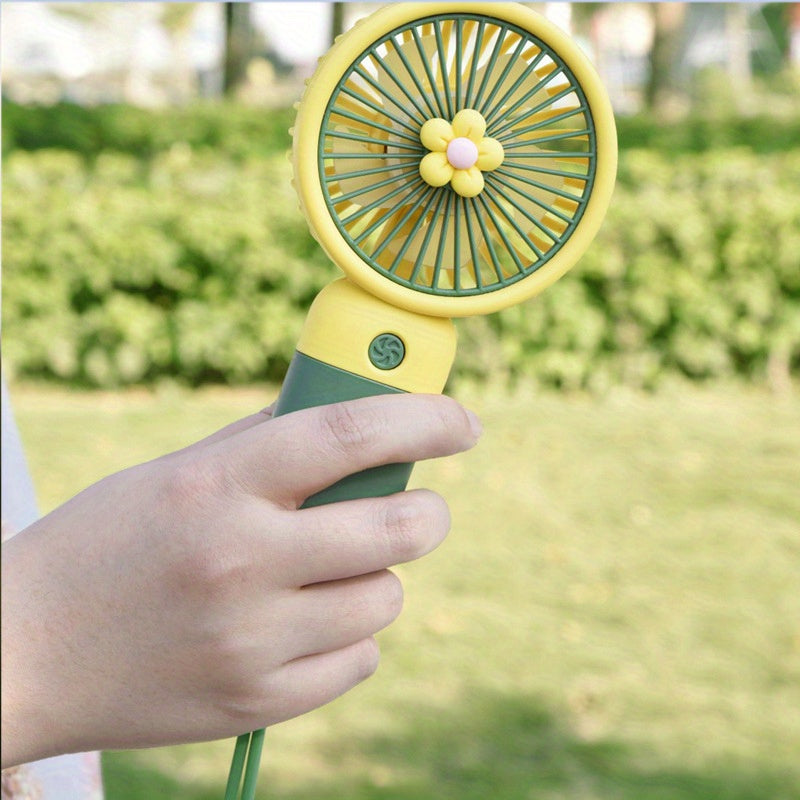 Portable Fan Summer Flower Color Block Mini Handheld Small Fan Portable USB Chargeable Fan