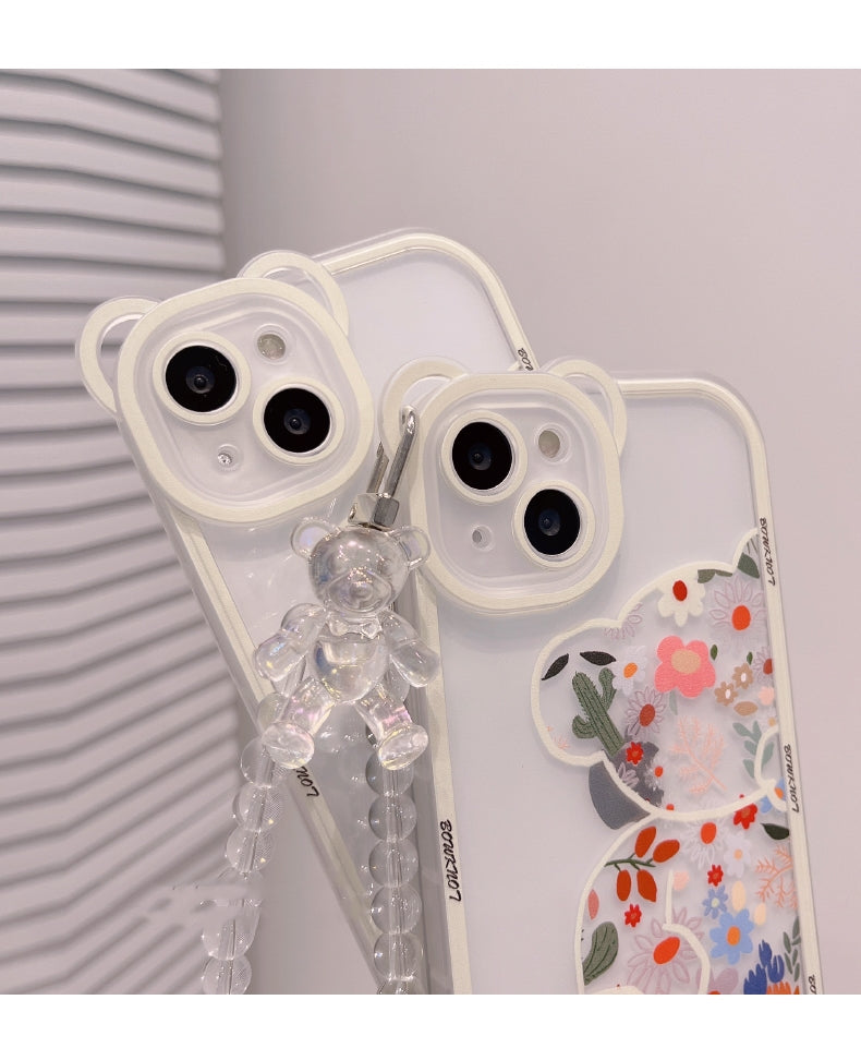 Transparent Phone Case with 3D Bear Ear Flower Design, Compatible with Iphone Models 13, 11, 14 Pro Max, 12, XR, X, XS, And 7, Offering Soft