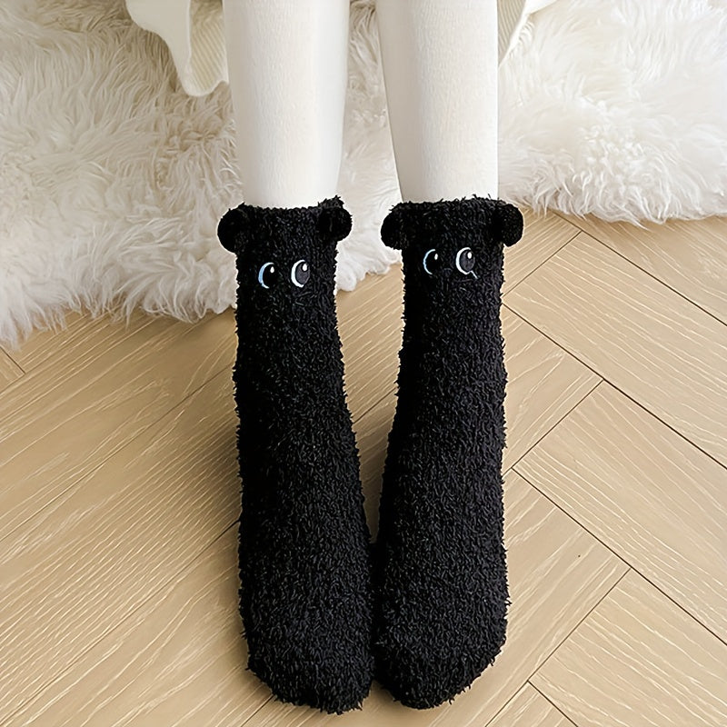 1 Pair Women'S Cute Non-Shedding Coral Fleece Warm Socks | Autumn-Winter Collection, Solid Color, Fabric