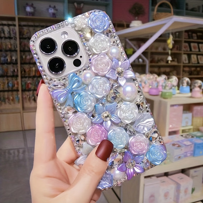 Phone Case - Fashionable And Luxurious Colorful Resin Flower Phone Case with Rhinestones And Pearls, Suitable for Iphone 17 Pro Max/16 Plus/Xr/7G, Designed to Prevent Drops