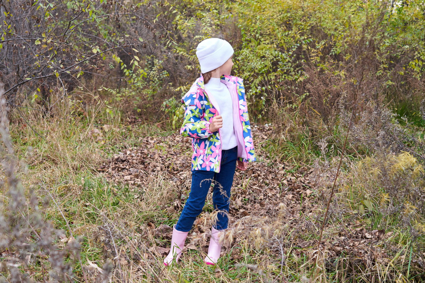 Girls' Gradient Color Hooded Jacket - Lightweight Windproof Winter Coat with Removable Hood, Zipper Closure & Animal Print Design for Casual Outings & Outdoor Play, Hooded Coat, Playful Design