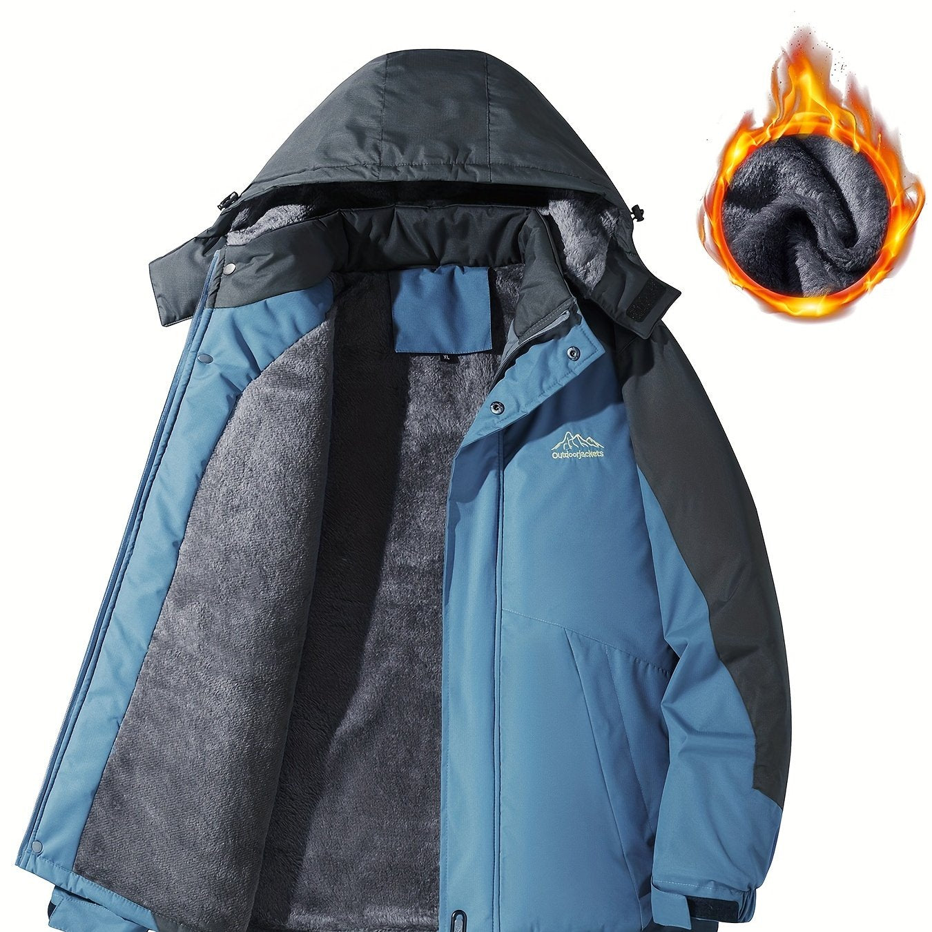 Men's Casual Color Block Thick Hooded Jacket, Waterproof Windproof Single-layer Fleece Jacket For Fall Winter Jacket Gifts Best Sellers