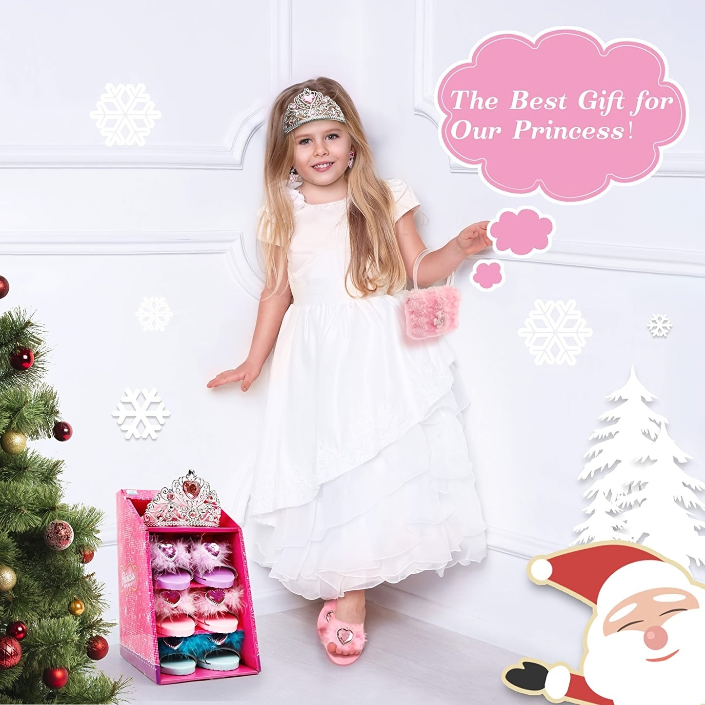 Princess Girl Dress-up Shoes, Role-playing Jewelry Toy Set 3 Pairs of Princess Shoes, Crown Earrings Necklace Ring Handbag Role-playing Shoe Set, Halloween Christmas Gift, Suitable for 3-6 Years Old