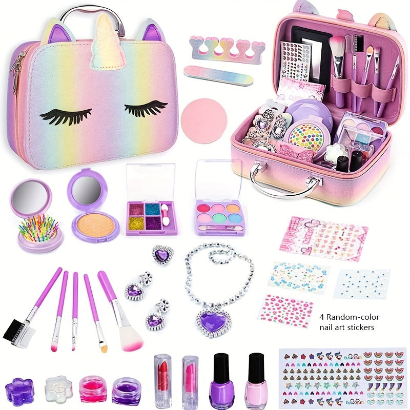 Makeup Kit for Kids with Stylish Cosmetic Makeup Bag - Real, Non Toxic, Washable Make Up Kit - Birthday, Easter, Mothers' Day, Girls' Day, Christmas Gifts for Girls Women Makeup Vanity