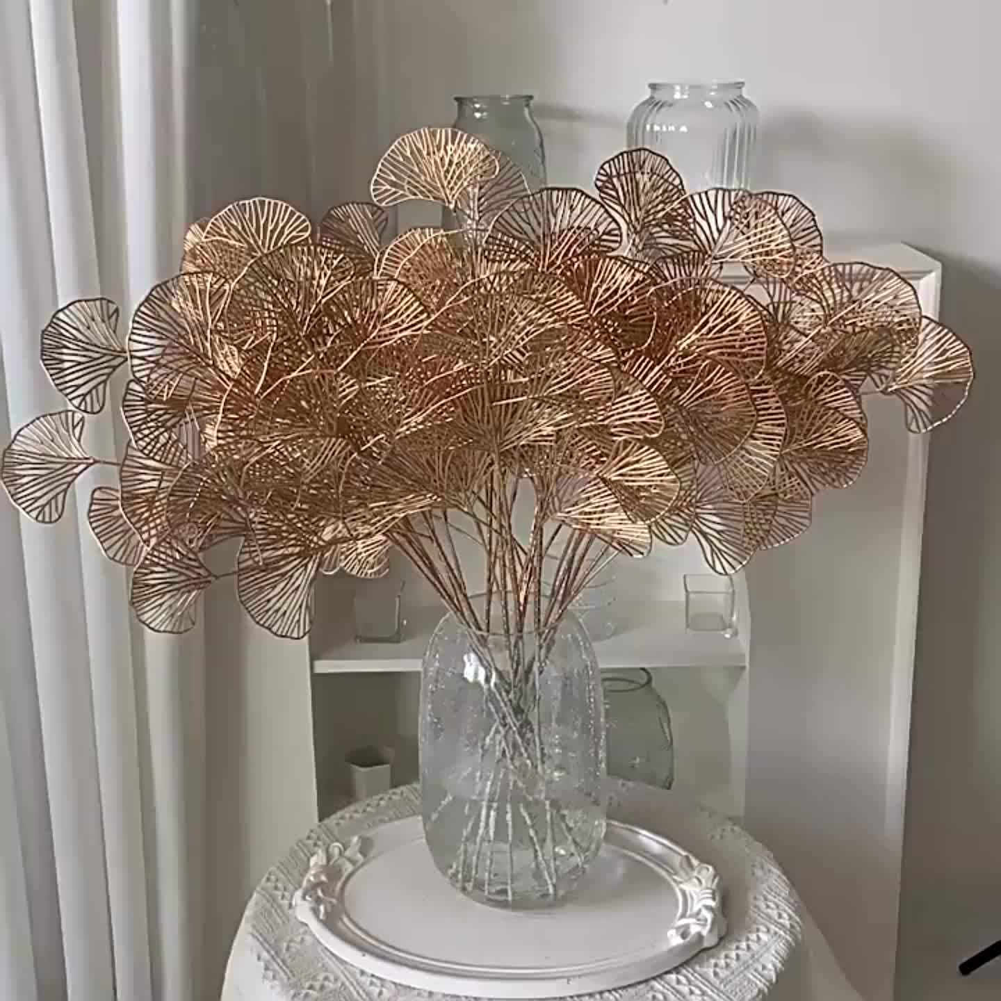 5pcs Golden Artificial Ginkgo Leaves Stems - Realistic Fake Plant Leaf Simulation for Vase Filler, Home Garden Wedding Decor, Winter Xmas Christmas Home Table Decor, Spring Chinese New Year Decor, DIY Craft Project, and Seaso