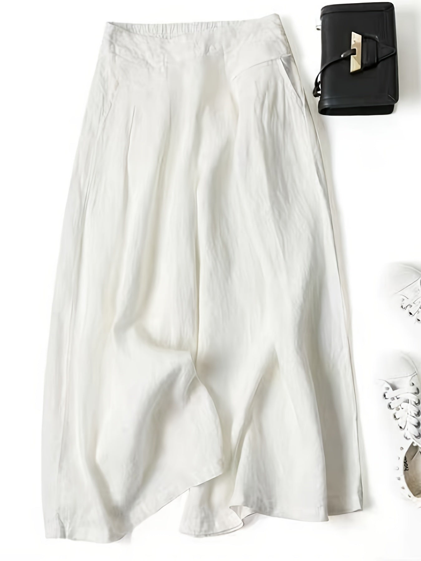 Linen Wide-Leg Ankle Pants, Breathable Thin Loose Linen Skirt Pants, Ethnic Style Vintage Trousers
