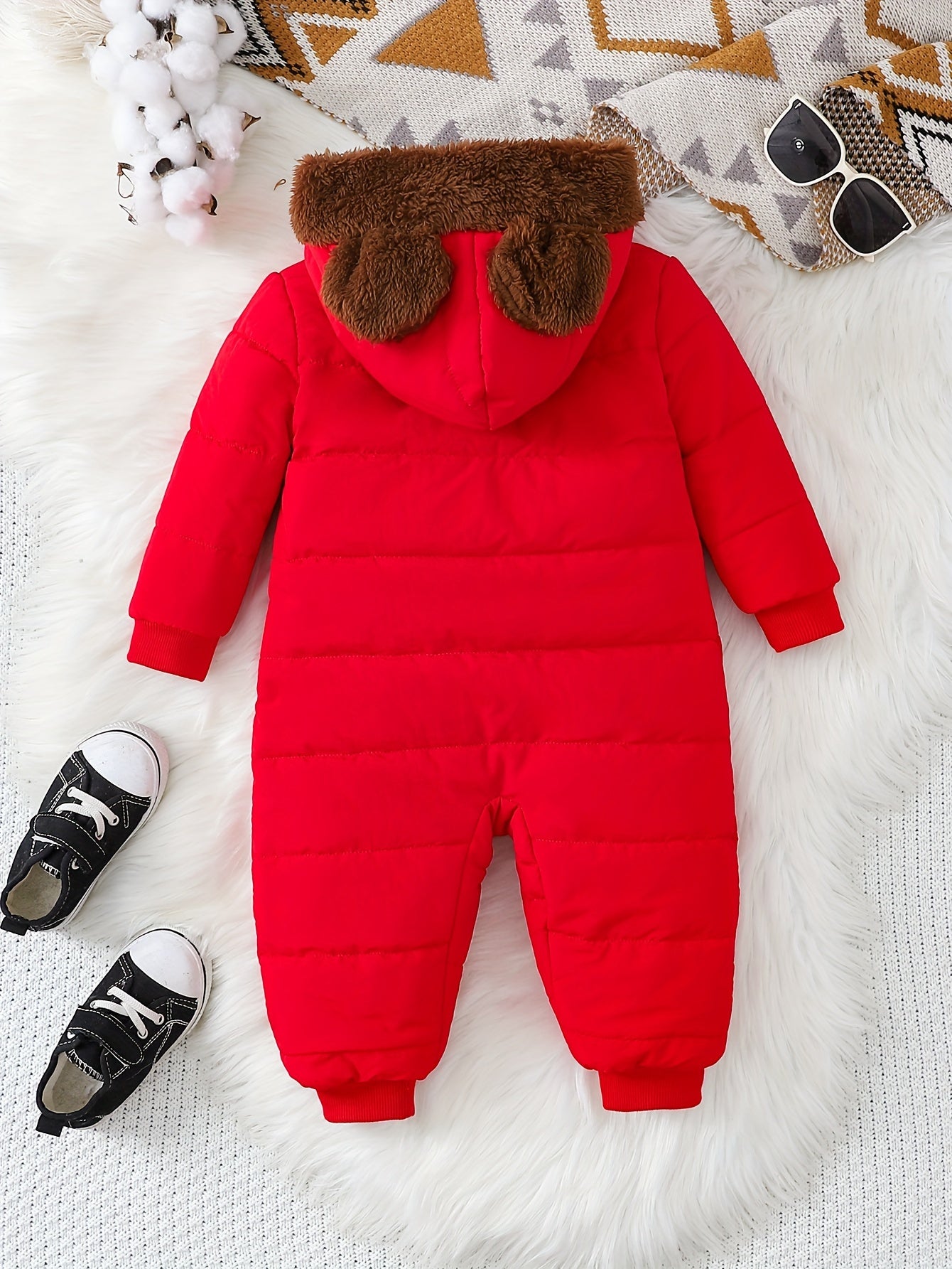 Baby Boy Winter Jumpsuit, Soft Plush Onesie with Hood, Warm Outfit Easy Diaper Change Loose Fit, Newborn Clothing for Infant & Toddler, Perfect for Cold Weather Outdoor & Photoshoots