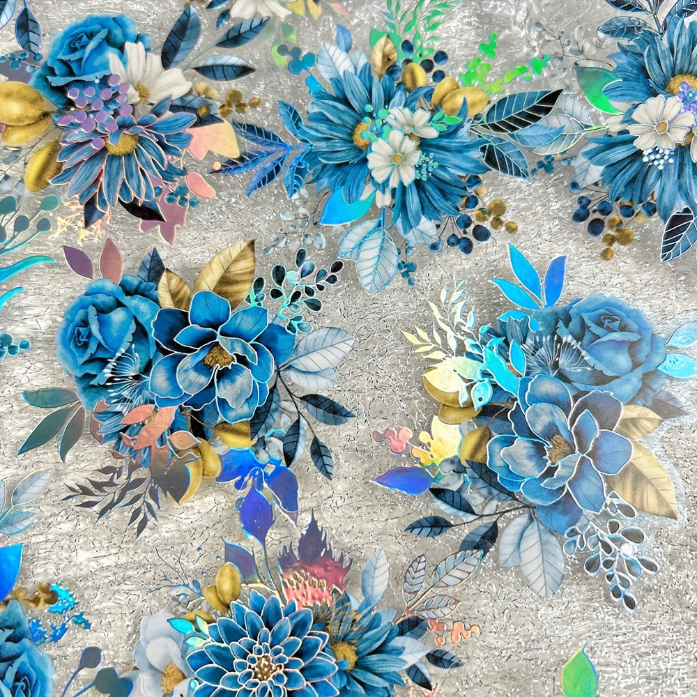 [Floral PET Stickers] 20-Pack Mixed Color Floral PET Stickers | Self-Adhesive Glitter Flower Decals for Scrapbooking, Journals, and Art Collages - Reusable Plant-Themed Embellishments with Shimmery Finish, Irregular Shapes