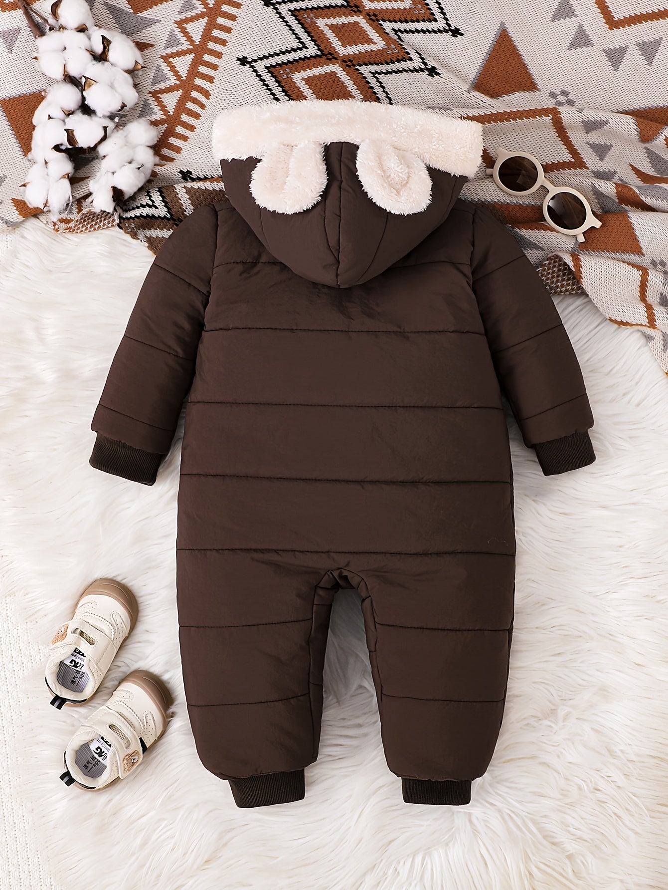 Baby Boy Winter Jumpsuit, Soft Plush Onesie with Hood, Warm Outfit Easy Diaper Change Loose Fit, Newborn Clothing for Infant & Toddler, Perfect for Cold Weather Outdoor & Photoshoots