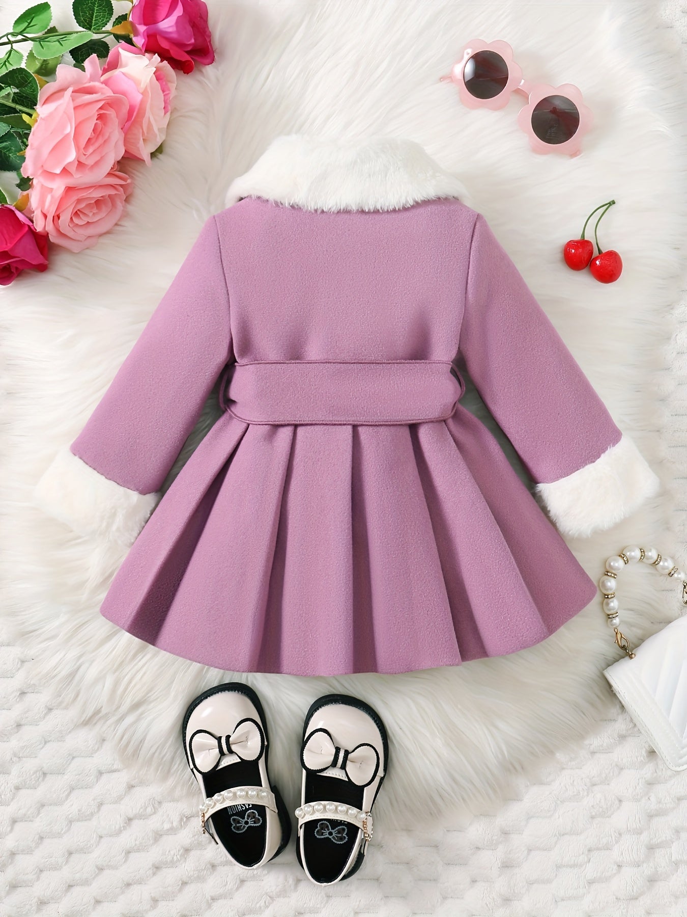 Fashionable And Versatile Coat for Baby Girls in Autumn And Winter, a Perfect Mother'S Day Gift. Adorable Plush Coat with a Bow And Collar, Designed for a Sweet Princess Look. Soft And Comfortable Outerwear to Keep Baby Warm