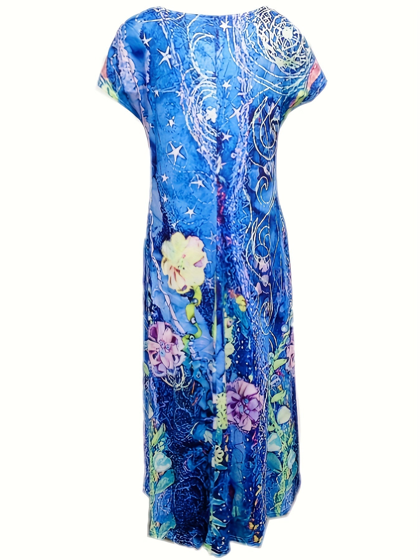 Vibrant Butterfly Print Fitted Crew Neck Pocket Dress - Soft Micro Elasticity Polyester Fabric, Random Printing, Vacation Style for Summer - Womens Casual Every Day Wear